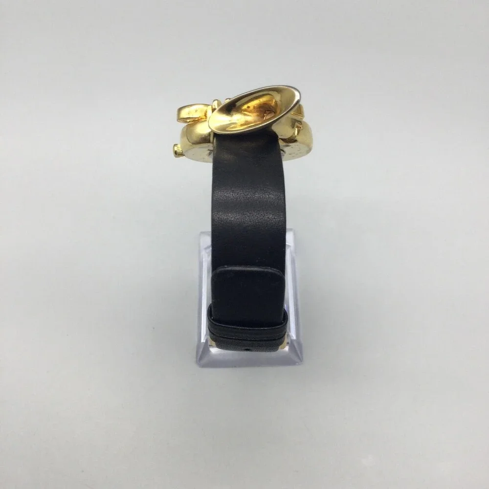 French Horn Hidden Dial Womens Watch 36mm Gold Tone Black Strap New Battery